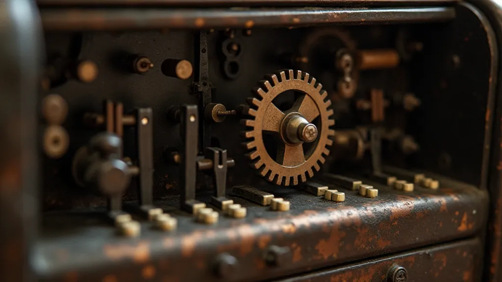 Close-up of an antique accordion's inner workings