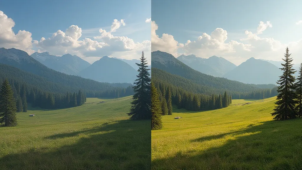 Comparison of regular and HDR landscape image