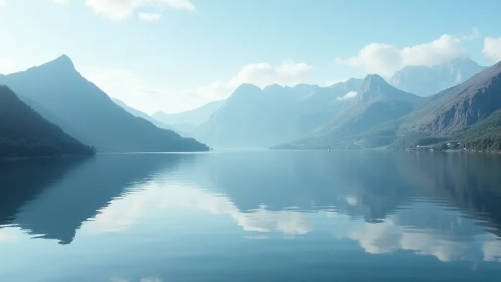 Tranquil lake reflecting surrounding mountains