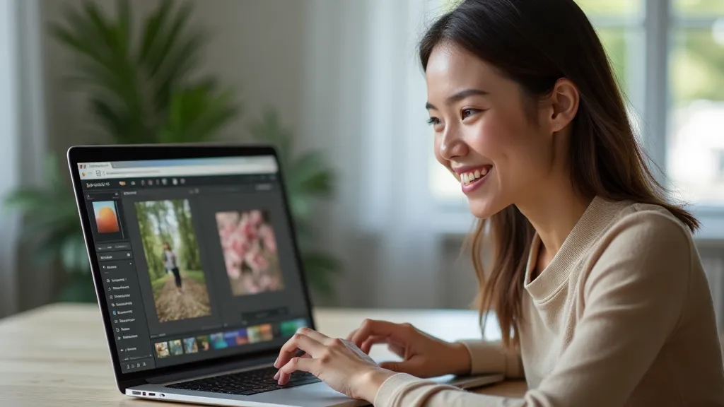 Woman editing photo in Lightroom