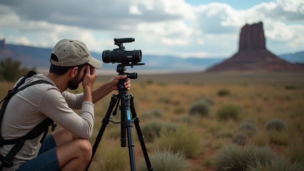 Photographer setting up a tripod for HDR photography