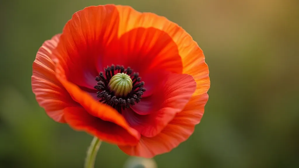 Red poppy flower in macro view