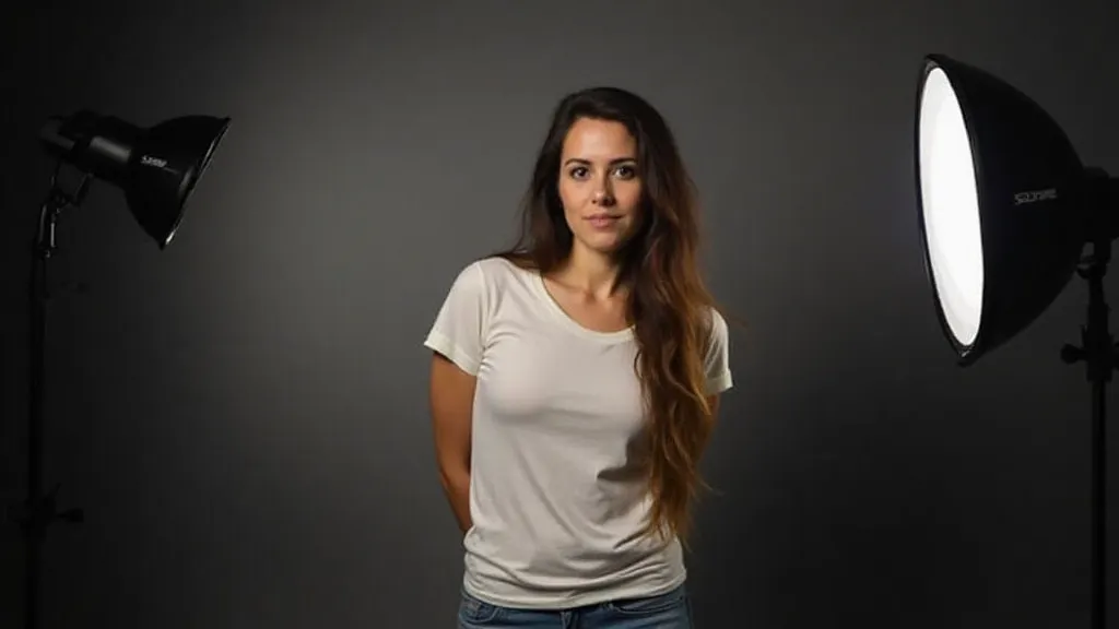 A photograph demonstrating a simple portrait photography setup with a reflector and side lighting.