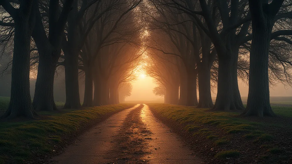 A path lined with trees, leading to a distant viewpoint.
