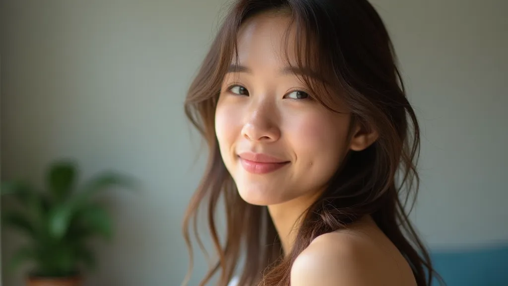 A woman posing naturally for a portrait, turned slightly to the side, with a relaxed expression.