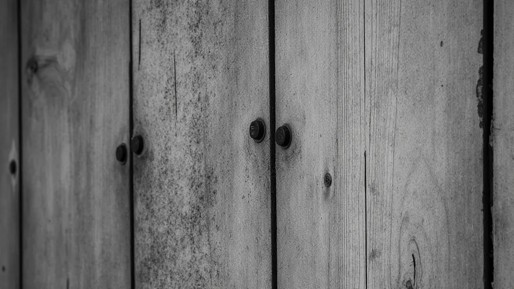 Close-up of a weathered wooden door in black and white